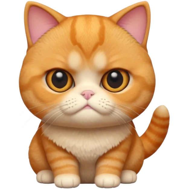 A 3D cartoon orange-ginger Exotic Shorthair cat with flat face, expressive eyes, soft fur sheen, cinematic Memoji rendering. emoji
