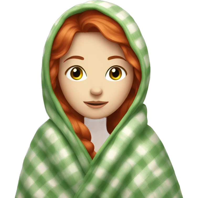 Fair skin red head girl in blanket green eyes emoji