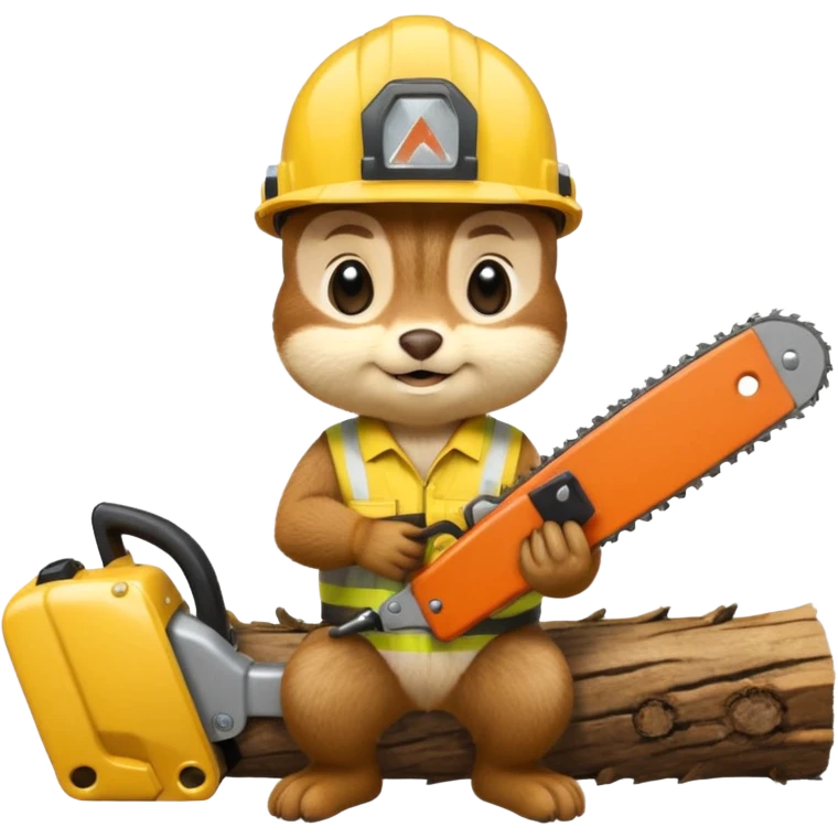  a chipmunk in a construction helmet and with a chainsaw in his hands kneels in front of a log and prays emoji