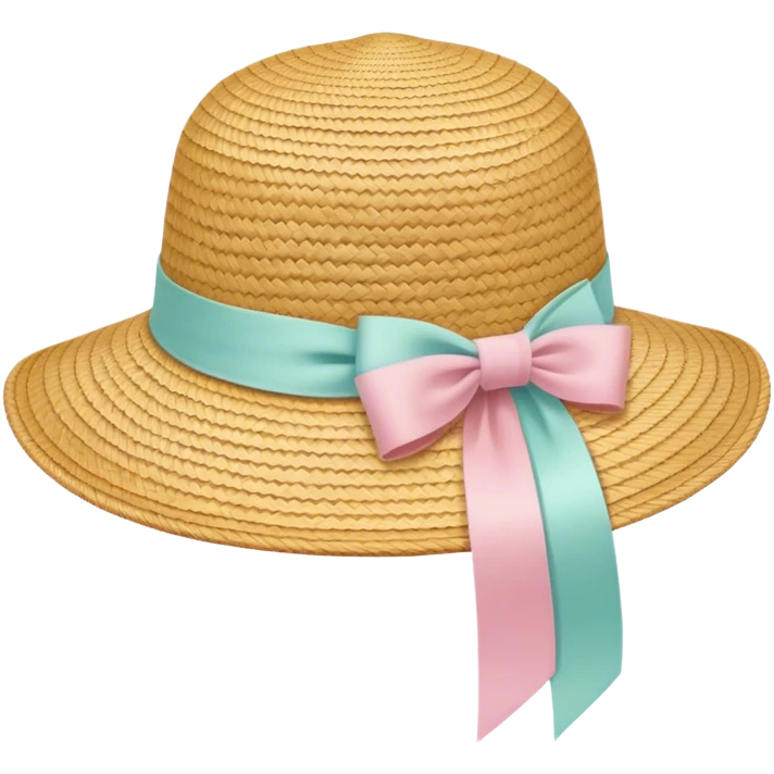 A woven sun hat with a pastel ribbon emoji