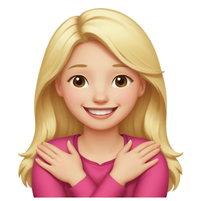 arms crossed holding neck laughing long, blonde hair girl emoji