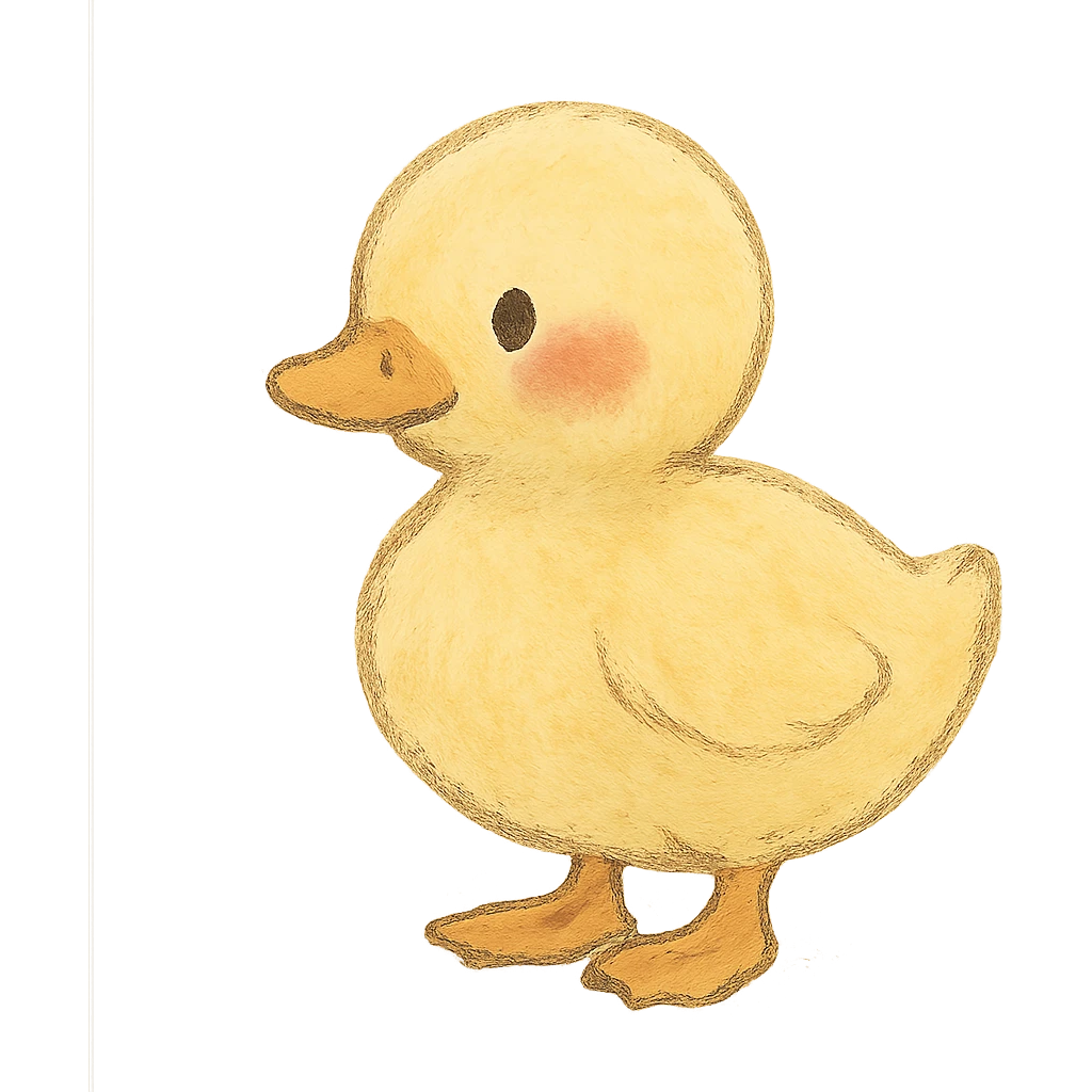 tiny duckling silhouette, Japanese pastel hand-drawn style, full object, with blushing cheeks emoji
