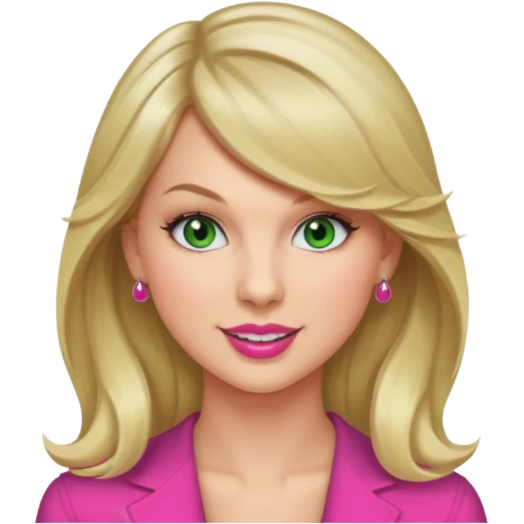 Smiling Taylor Swift green eyes, thick and full long blond hair pink lipstick  emoji
