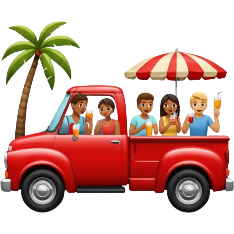 People having a picnic in the back of a red pick up truck emoji