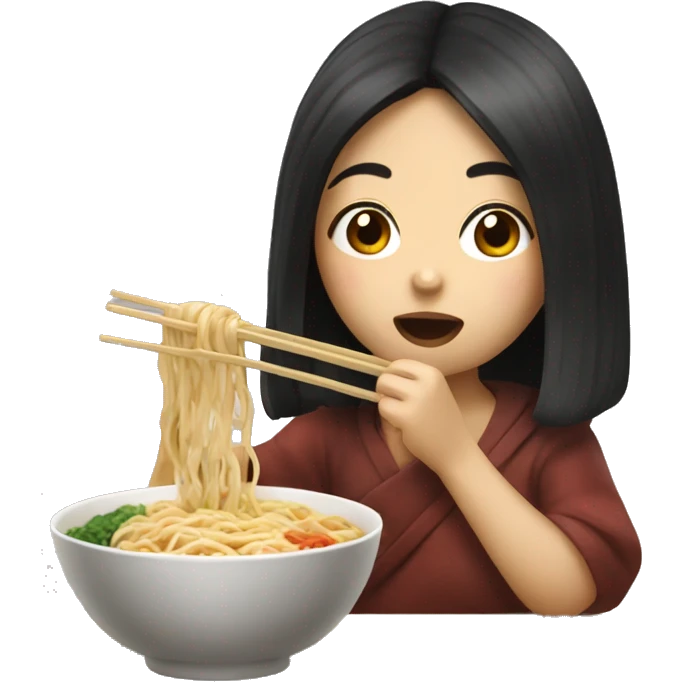 Asian dark hair girl eating ramen  emoji