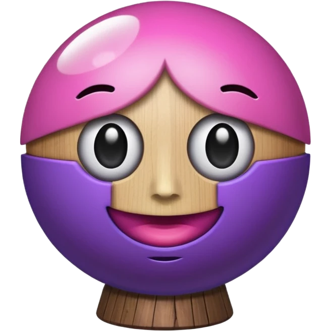 A half pink half purple ball with a face wooden stem followed by a glass stem on top emoji