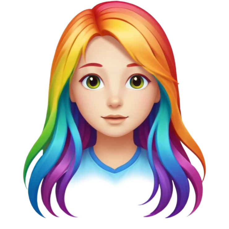 Girl with rainbow long hair — bright gradient strands flowing emoji