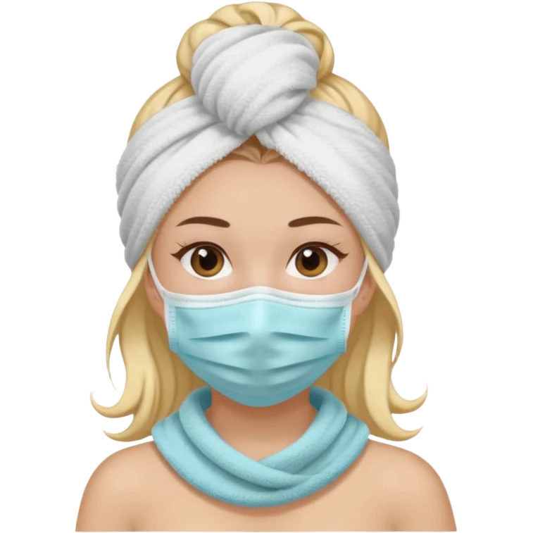 A girl wearing a face mask and towel wrapped in her hair  emoji