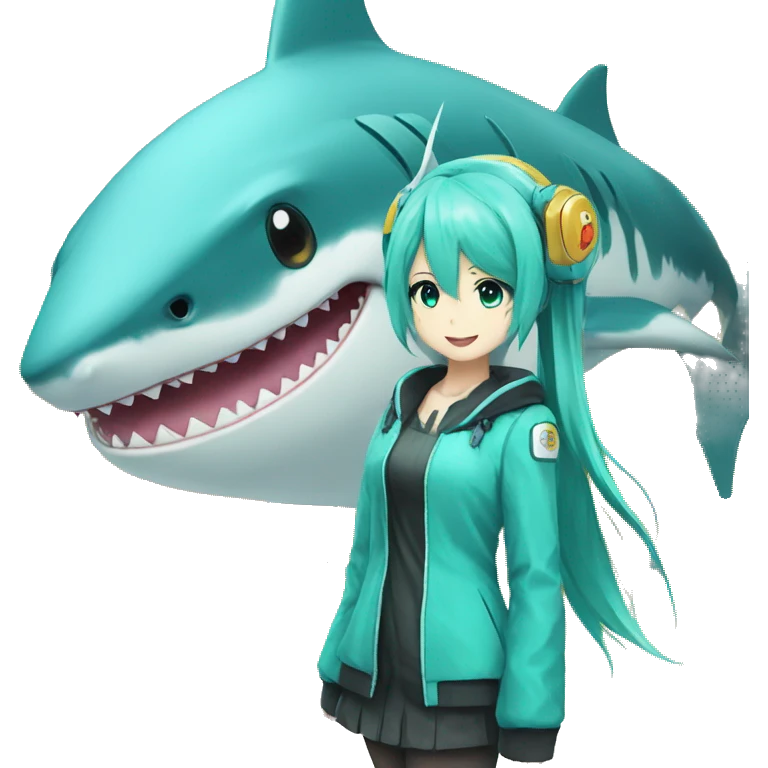 hatsune miku visiting a shark mascot  emoji