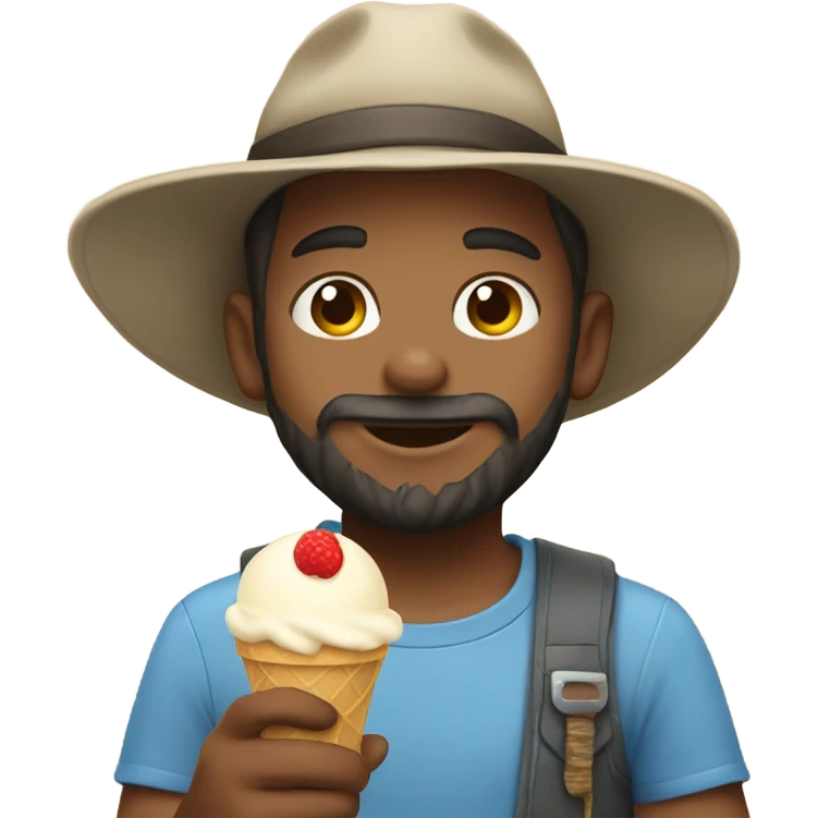 bearded boy with hat indoors eating ice cream emoji