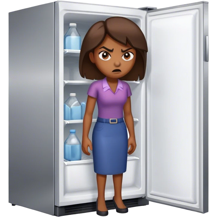 Angry woman at broken fridge emoji