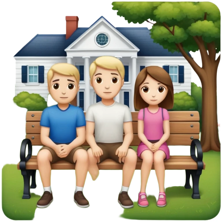A man and a girl sitting on a bench in front of a house emoji