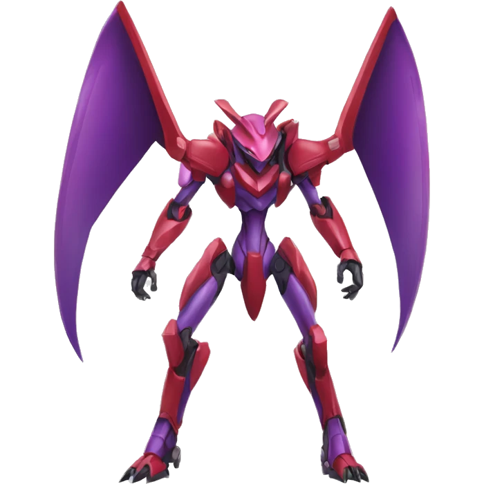 a purple-green-red Genesect-Raptor-Fakémon—hybrid with a futuristic visor-helmet full body emoji