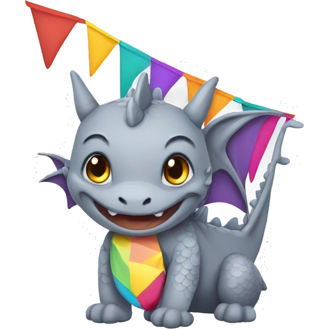 Gray Dragon covered in colorful bunting emoji