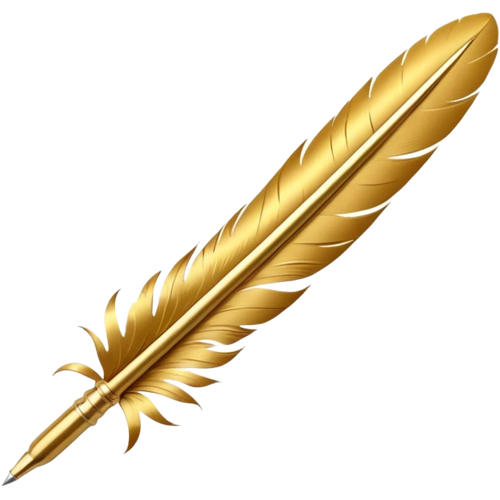 3D perspective academic premium golden ink feather pen emoji