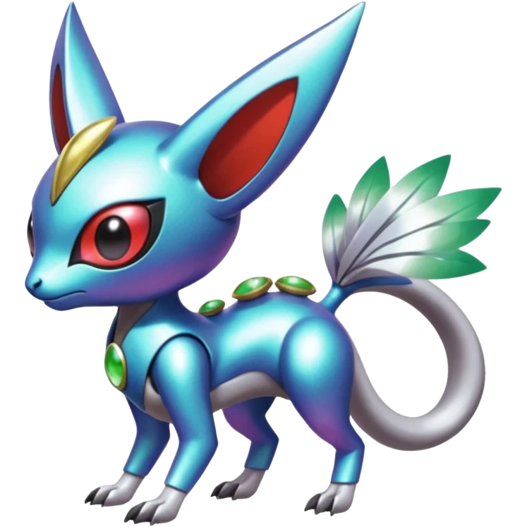 Shiny Colorful Futuristic Cyber-Vernid-Trico-Meloetta-Latias-Koraidon-Peppercat-Protogen-Pokémon-Digimon-Fakémon-fusion-hybrid-creature emoji