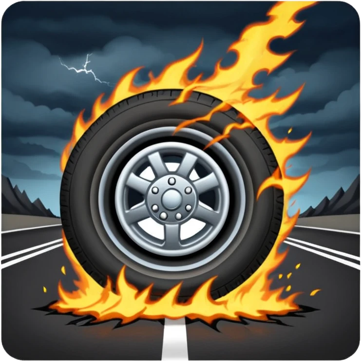 flat semi tire getting struck by lightning on the highway emoji