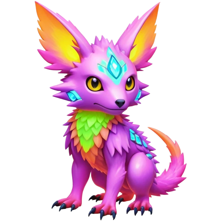 Tropical futuristic lush warm-colored modern colorful neon-colored cyber-Fakémon-Digimon-Trico-creature emoji