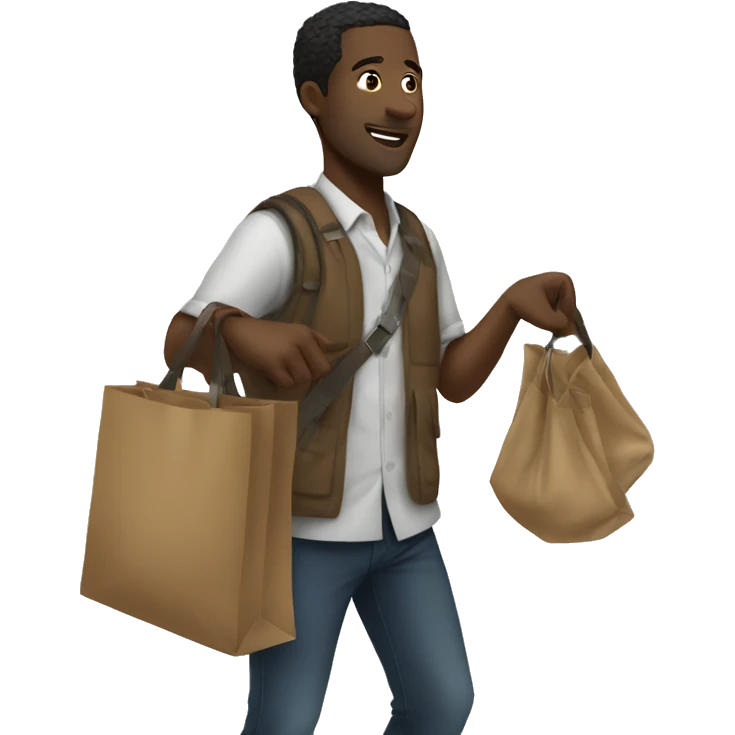 black men  picking a bag and fly emoji
