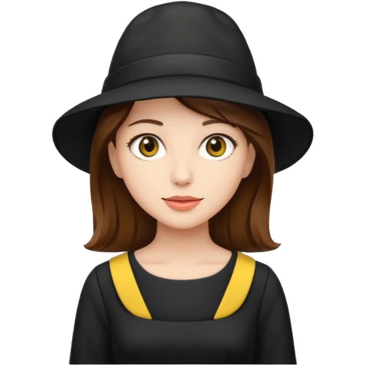 brown hair black dress yellow hat emoji
