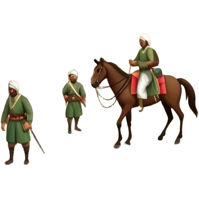 Early Ottoman settlement being built. Wooden houses, tents, and a small market. People in traditional Ottoman clothes, soldiers on horseback, and a flag waving emoji