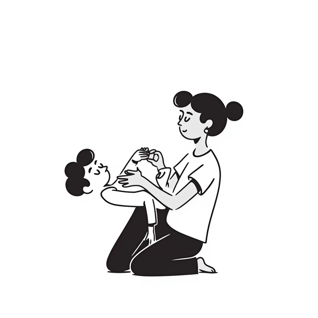 a boy over his girlfriend's knee, playful and humorous, hand-drawn lines emoji
