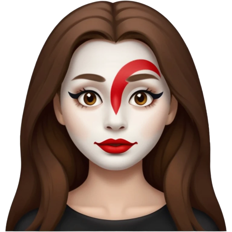 person with long brown hair, white face paint, red lipstick and a mole on right cheek emoji