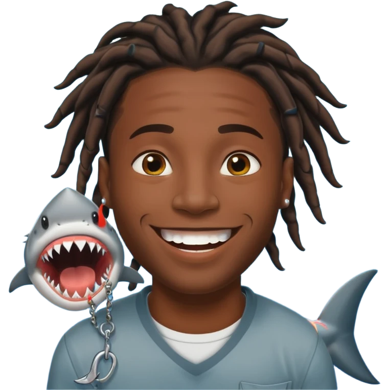 Dark skin black male with locs and shark bite piercings emoji