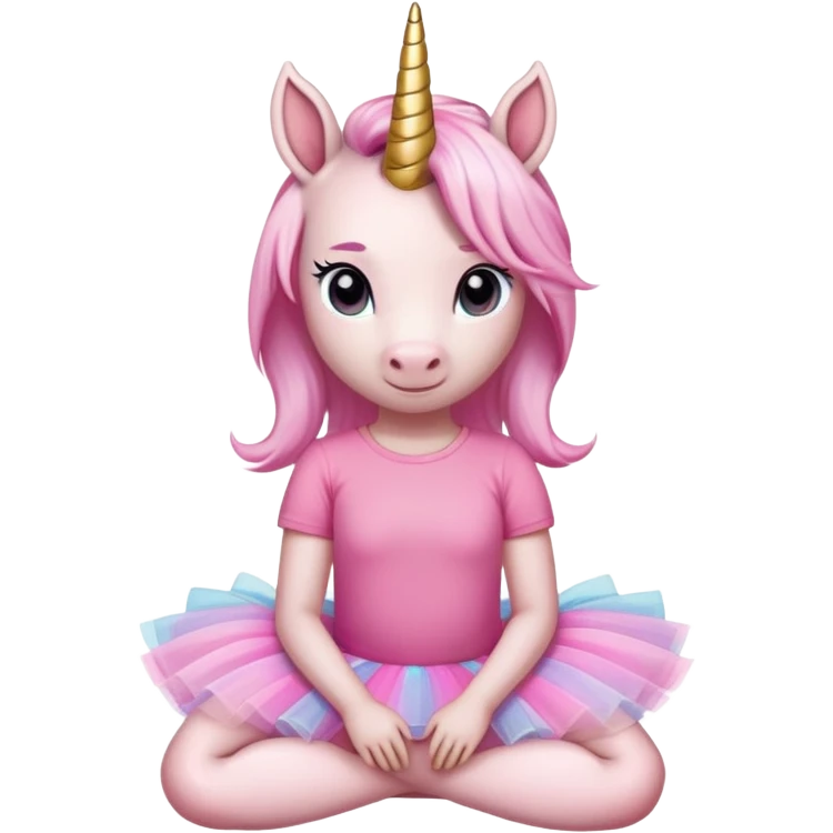 head and shoulders portrait of an anthropomorphised female unicorn in tutu and pink t-shirt, relaxed pose emoji