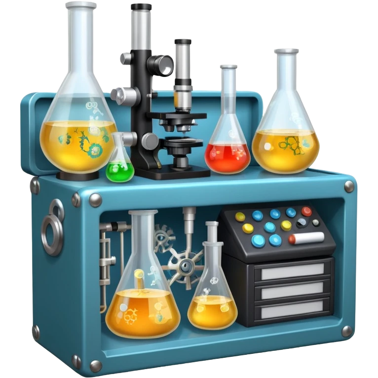 toolbox science, chemicals, mechanical gears, electronics, resistors, ic, microscope, nuclear model, radioactivity emoji