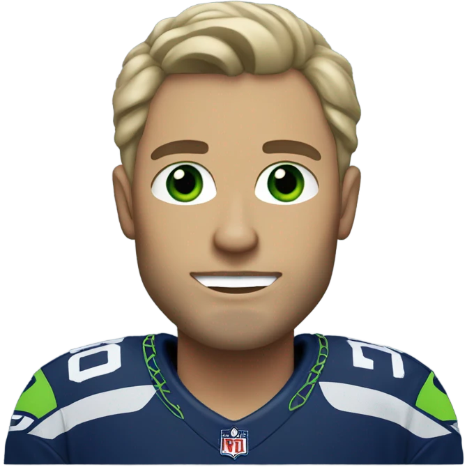 A guy with dirty blonde hair green eyes in Seahawks jersey  emoji