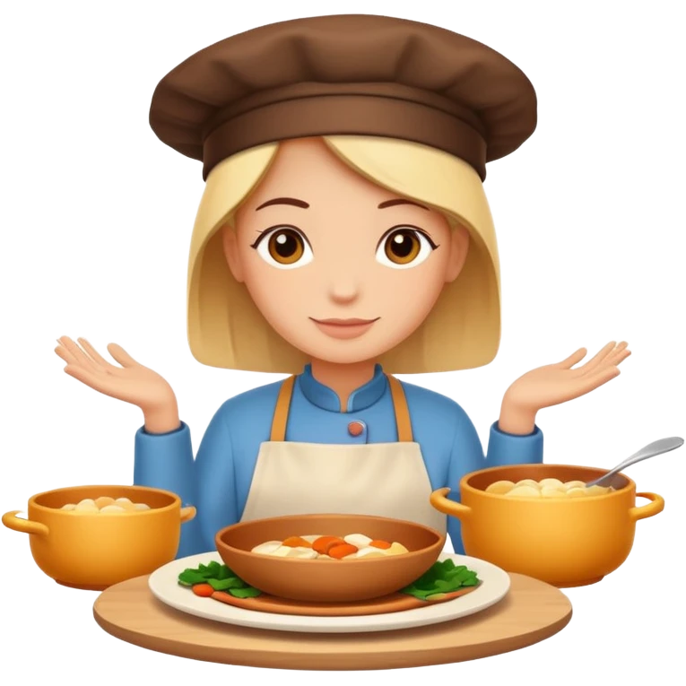 Home cooking humanless avatar in clean emoji-style illustration. Homemade dishes on a plate, warm cozy colors, simple shapes, flat design, high contrast, friendly and inviting. emoji