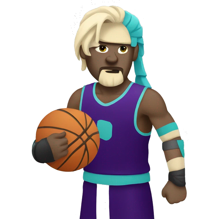 Pale Gladiator playing basketball wearing black Aqua purple emoji