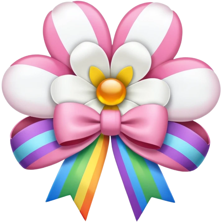 white sakura with a bow and rainbow border emoji