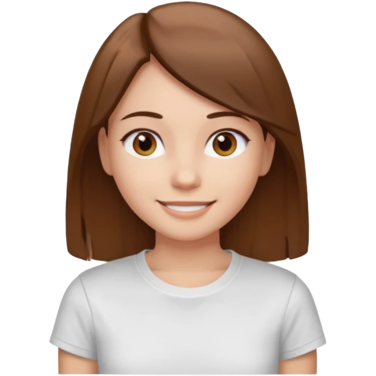 Chica de pelo liso y marrón con ojos color marrón claro y una camiseta blanca y la piel blanca emoji