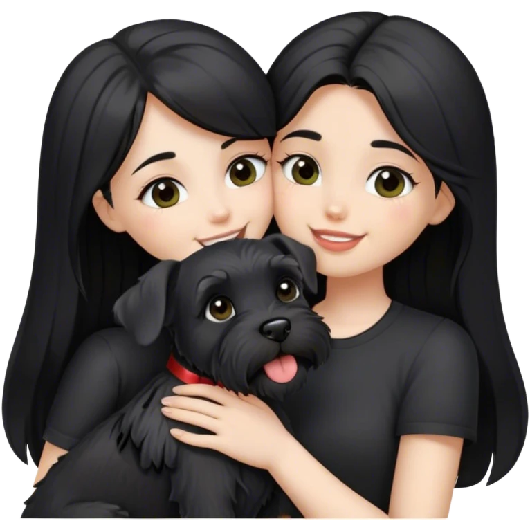pale girl kissing schnauzer with light eyes and long black hair wearing black shirt holding smiling black schnauzer  emoji