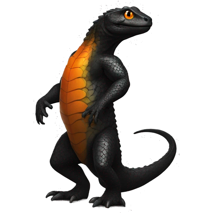 Black Shiny Reptile with Orange belly Full Body emoji
