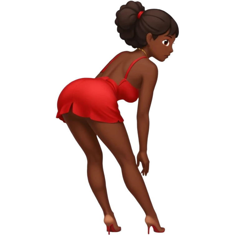 Dark skin nude emoji in short red dress bending over showing ass emoji
