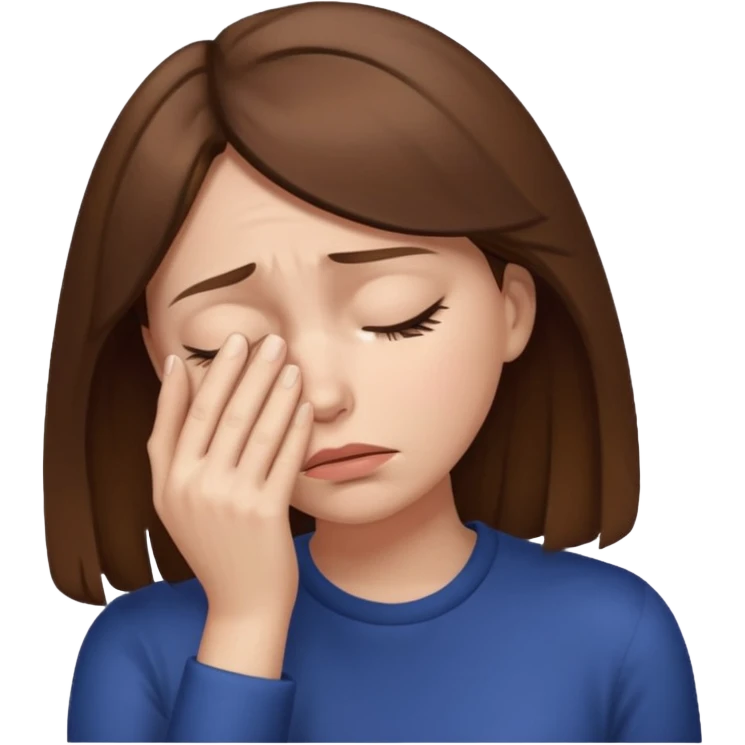 Hand covering face woman upset looking down brown hair emoji
