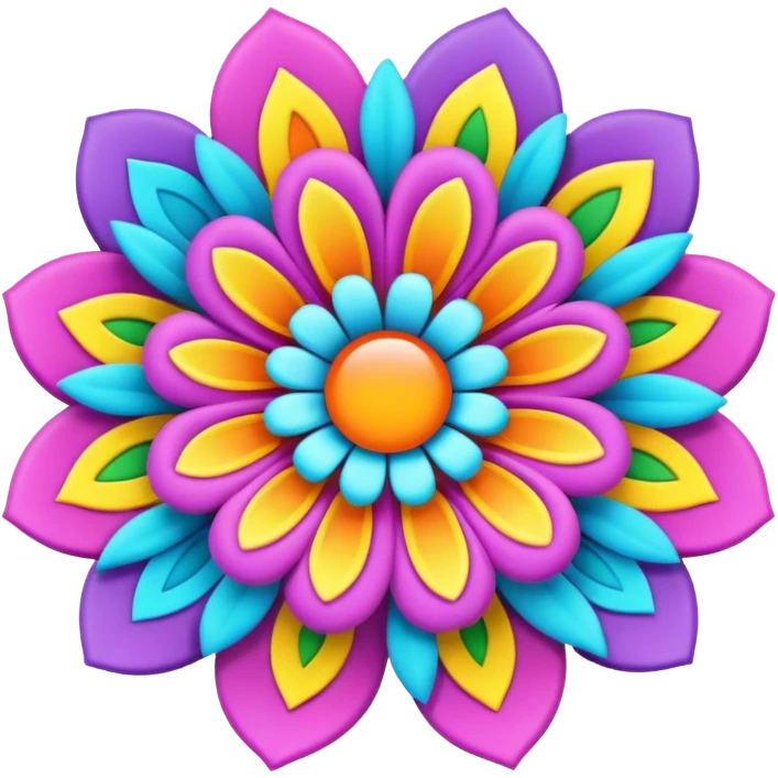 3D, psychedelic colored hippie style flower border  emoji