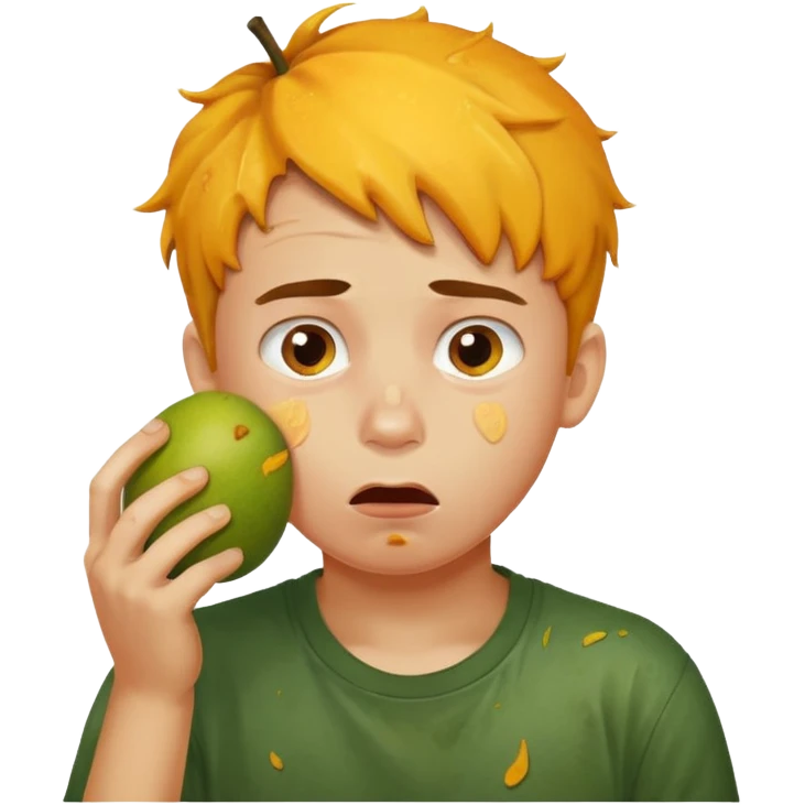 Boy eating mangoes, disgusted emoji