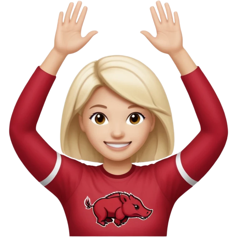 Arkansas razorbacks female fan with hands raised over head emoji
