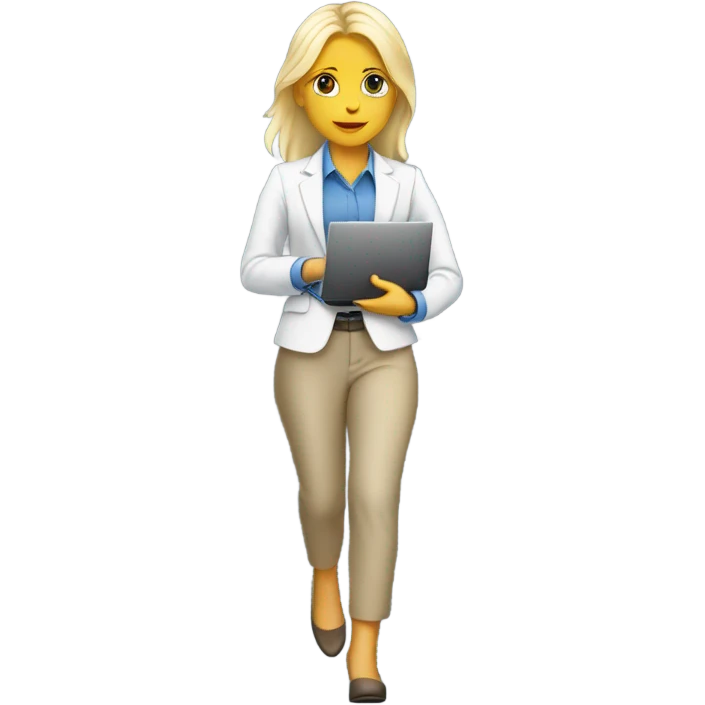 Corporate White blond girl walk with her laptop in the hand  emoji