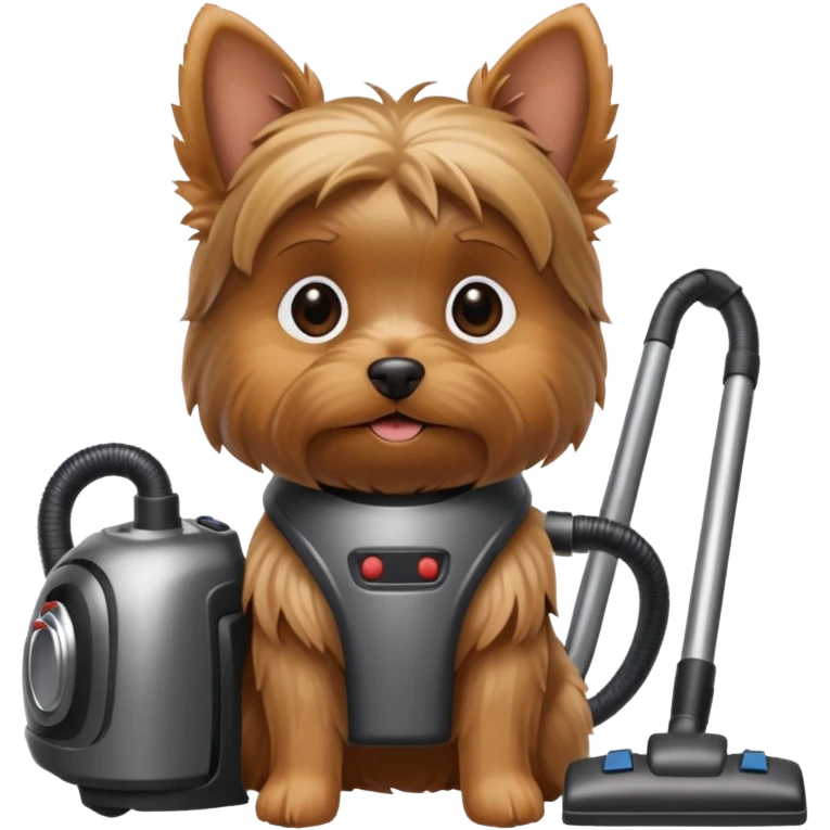 Yorkie with a vaccum emoji