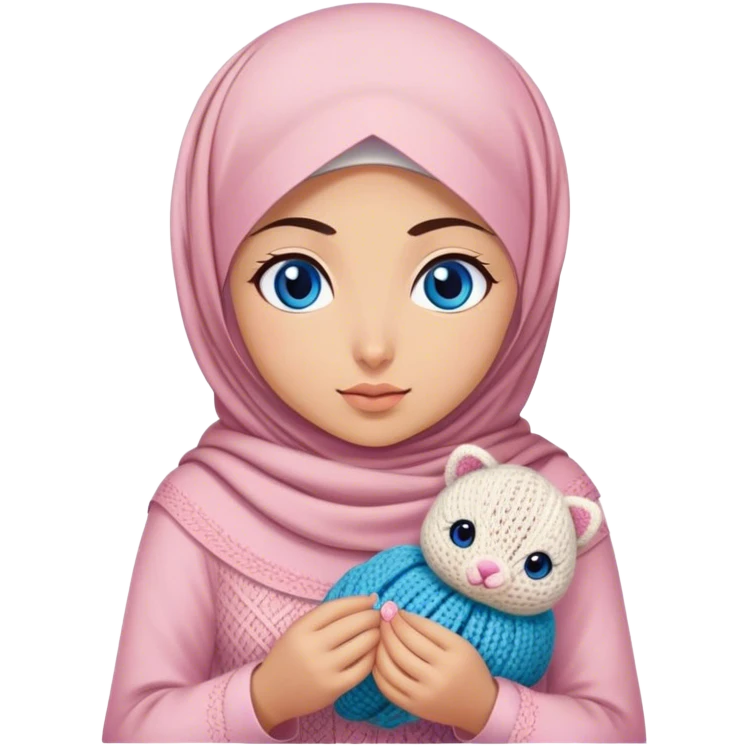 Turkish beautiful finish Konya girl blue eyes with hijab and Sakura dress does knitting emoji
