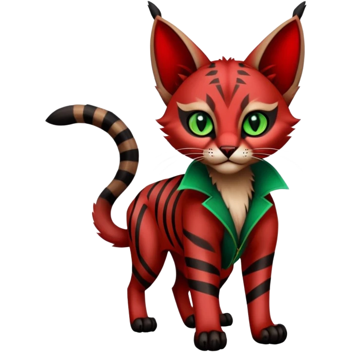 Gothic exotic Red and black and edgy and cute shiny Fantasy-Siamese-Bobcat-Caracal-Lykoi-feline-Fakémon-feline-hybrid (full body) emoji