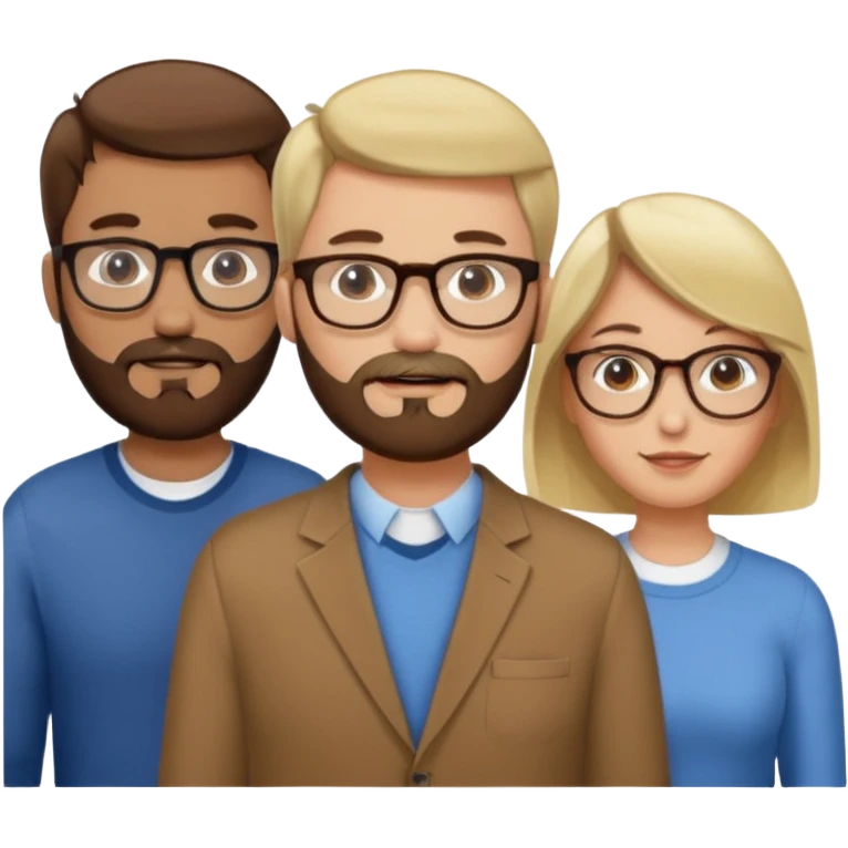 Four people including a man with hair and glasses, a man with a beard and no glasses, a woman with long brown hair and no glasses and a woman with a blonde bob and no glasses emoji