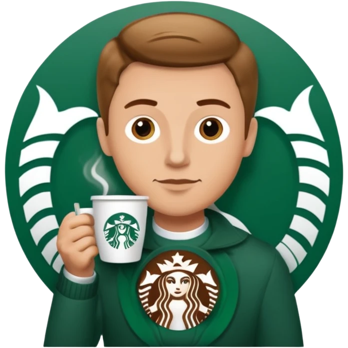 white man sipping coffee with Starbucks logo emoji