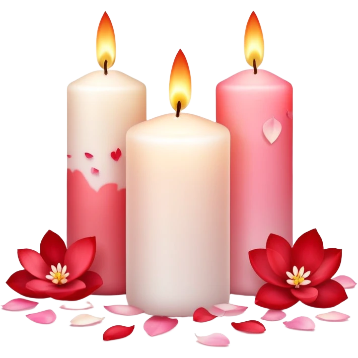 Romantic pastel white pastel pink and red candles with flower petals  emoji