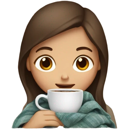 Brown hair Girl drinking coffee, with a cozy blanket emoji